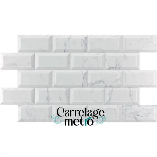 Carrelage métro couleur marbre carrara blanc brillant mur 10x20