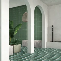 Carrelage métro vert pour salle de bain